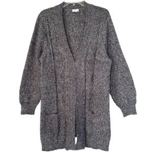 Avenue Cable Knit Marled Gray Open Front Cable Knit Cardigan Size 14/16
